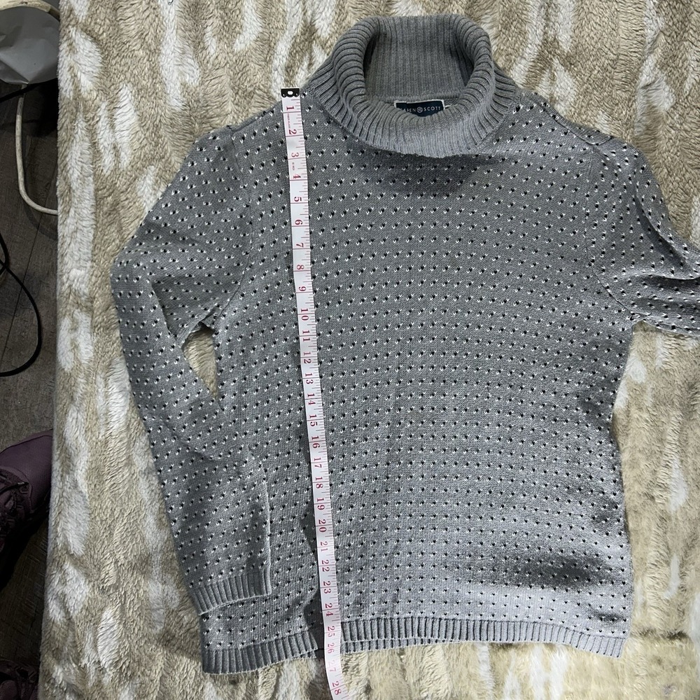 Karen Scott Mens Grey Cotton Turtleneck Knit Sweater Pointelle Size Medium - Picture 8 of 9